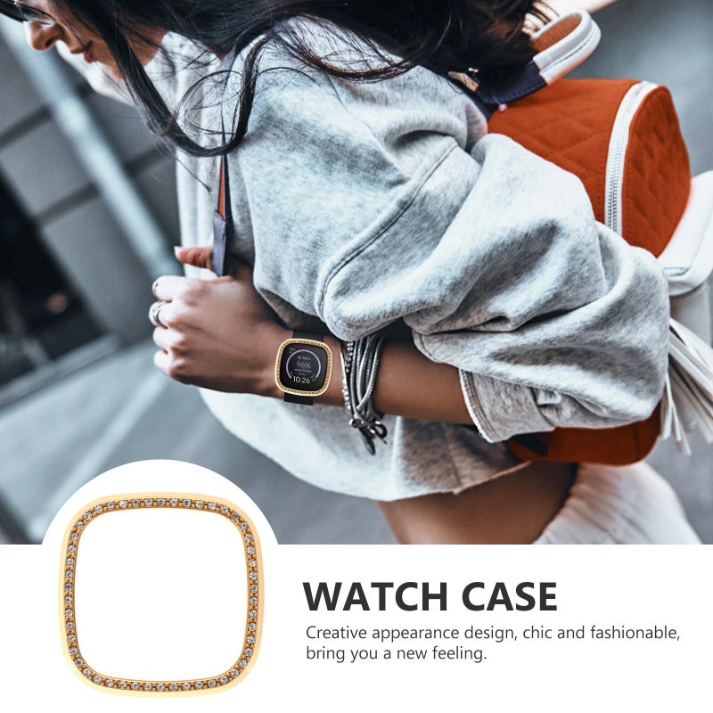 Gold Rhinestone Full Cover Anti Scratch Protective Case for Fitbit 3 Sense Smartwatch - Image 4