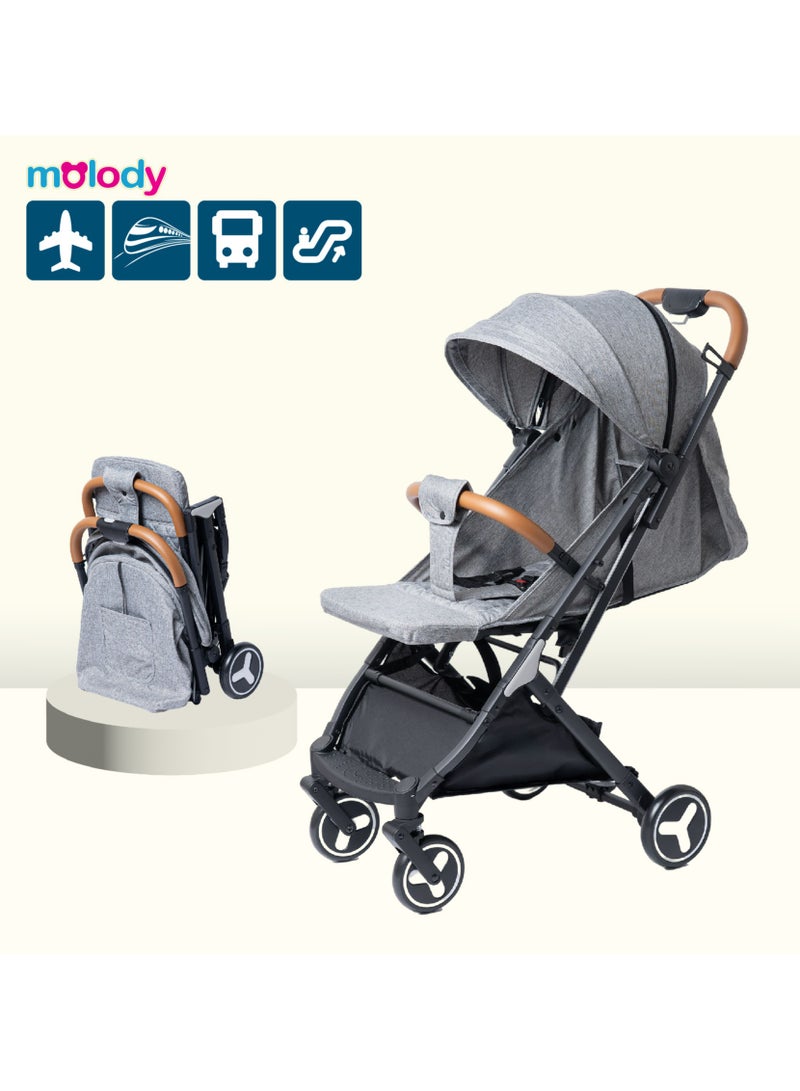 molody Lightweight Travel Stroller with Mosquito Mesh, Adjustable Canopy, and Trolley Handle for Easy Air Travel-Grey - Image 1