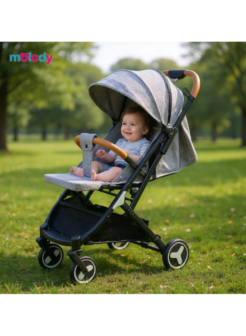 molody Lightweight Travel Stroller with Mosquito Mesh, Adjustable Canopy, and Trolley Handle for Easy Air Travel-Grey - Image 3