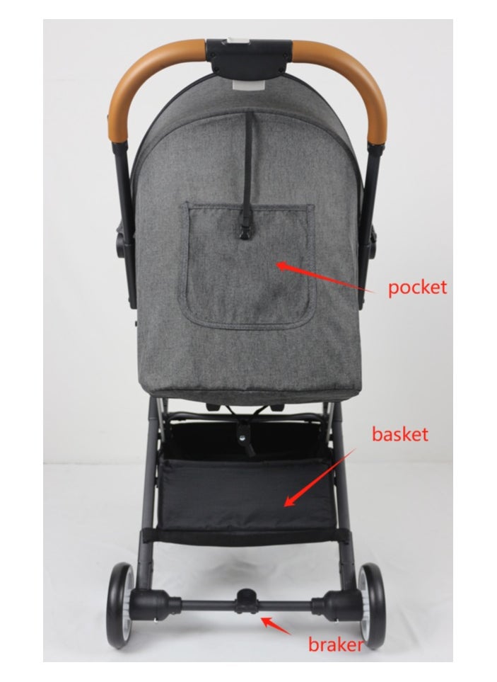 Lightweight Travel Stroller with Mosquito Mesh, Adjustable Canopy, and Trolley Handle for Easy Air Travel-Grey