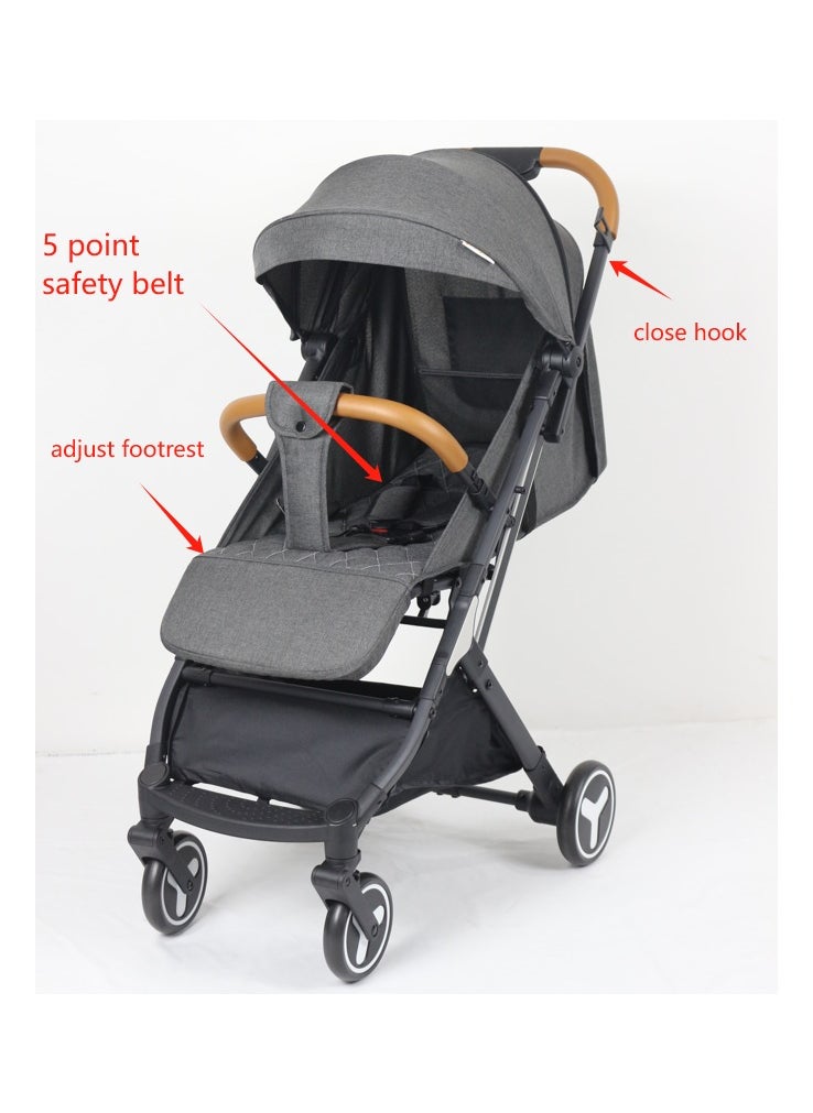molody Lightweight Travel Stroller with Mosquito Mesh, Adjustable Canopy, and Trolley Handle for Easy Air Travel-Grey  - Image 2