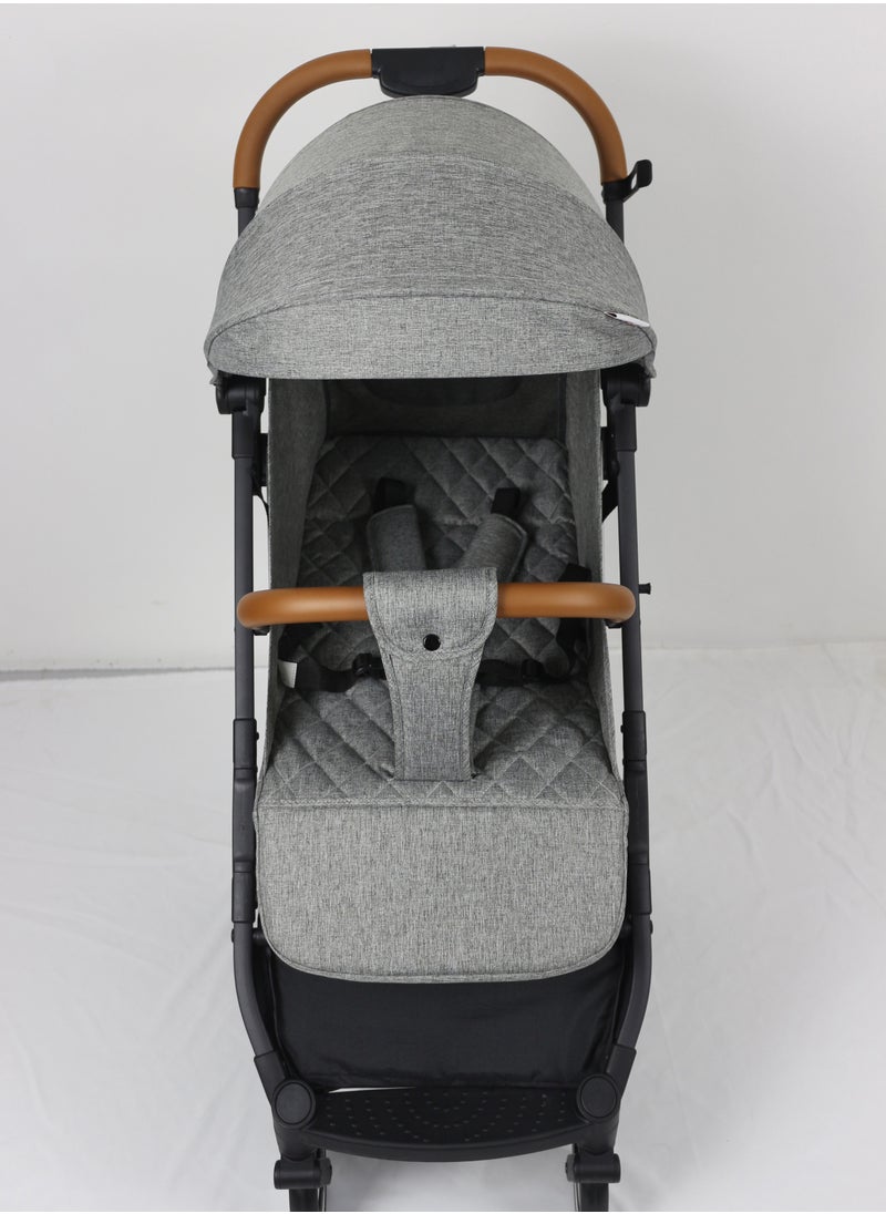 Lightweight Travel Stroller with Mosquito Mesh, Adjustable Canopy, and Trolley Handle for Easy Air Travel-Grey