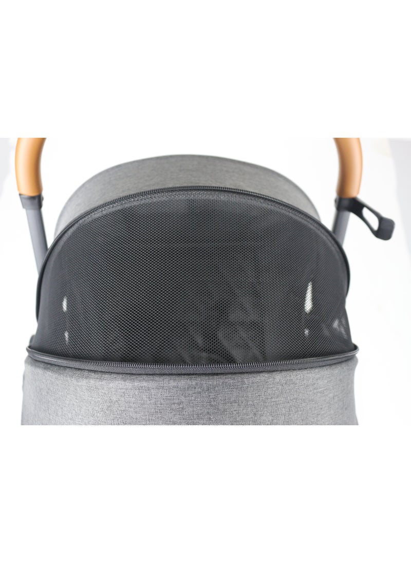 Lightweight Travel Stroller with Mosquito Mesh, Adjustable Canopy, and Trolley Handle for Easy Air Travel-Grey