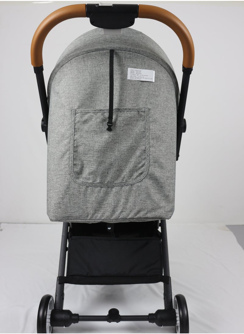 Lightweight Travel Stroller with Mosquito Mesh, Adjustable Canopy, and Trolley Handle for Easy Air Travel-Grey