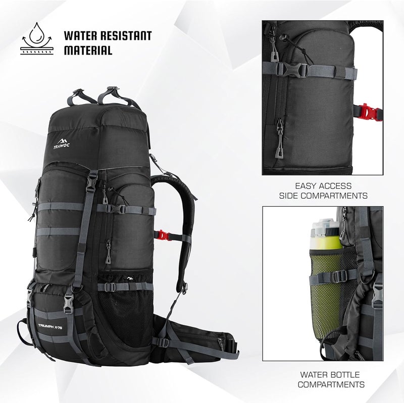 Trawoc TRIUMPH X 75 L Camping Backpack Trekking Hiking Ruckssack Travel Bag Front & Top Loading Laptop/Rain Cover/Shoe Compartment - Image 2