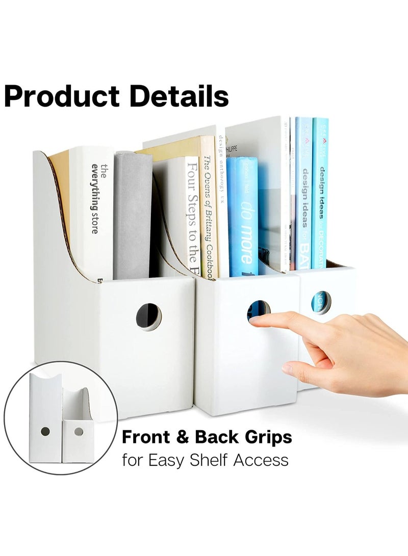 Generic White Magazine File Holders - (3 Pack) Sturdy Cardboard Magazine Holder Magazine Storage for Shelves and Desk Book Organizer for Classroom or Office Easy to Assemble Stores Flat  - Image 3