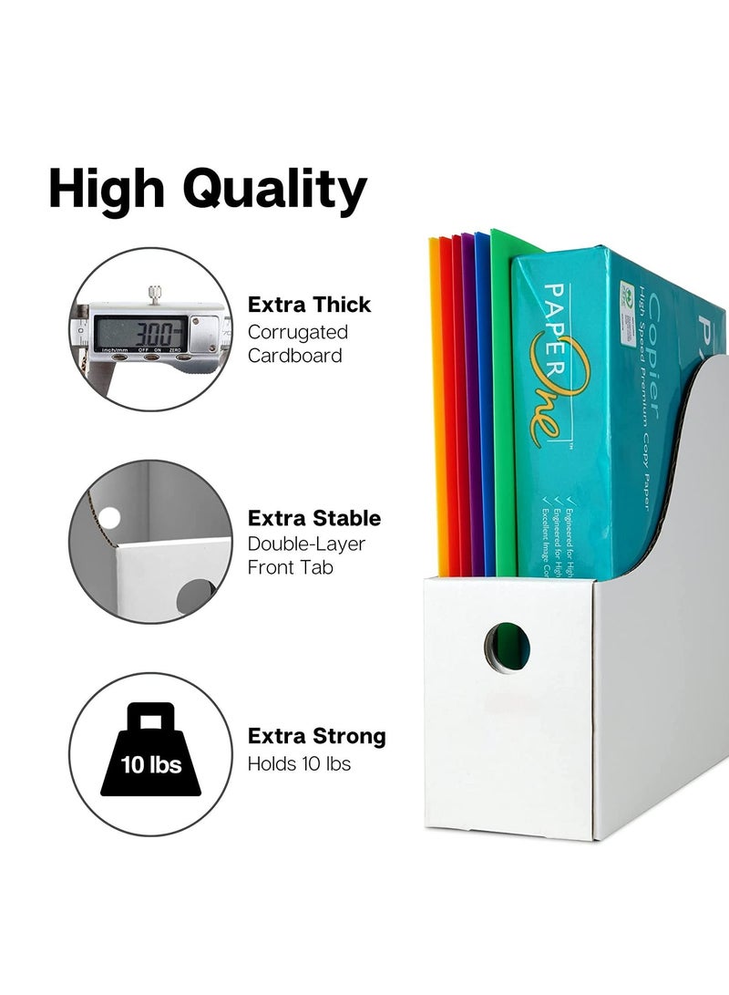 Generic White Magazine File Holders - (3 Pack) Sturdy Cardboard Magazine Holder Magazine Storage for Shelves and Desk Book Organizer for Classroom or Office Easy to Assemble Stores Flat  - Image 4