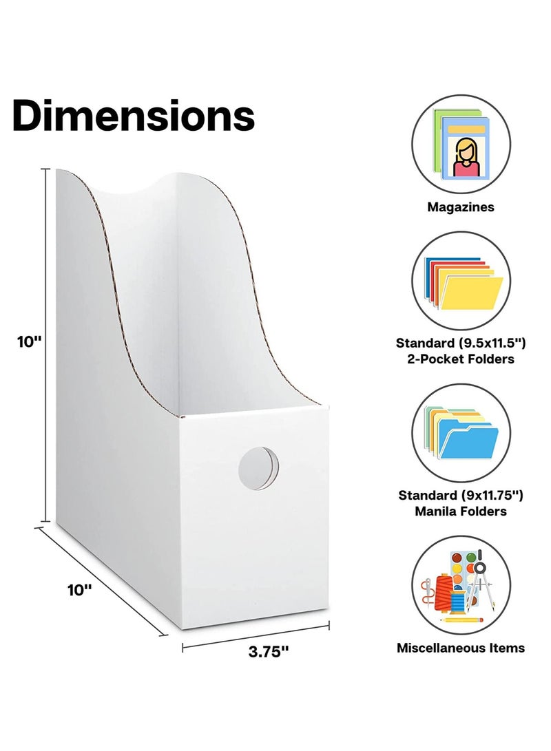 Generic White Magazine File Holders - (3 Pack) Sturdy Cardboard Magazine Holder Magazine Storage for Shelves and Desk Book Organizer for Classroom or Office Easy to Assemble Stores Flat  - Image 2