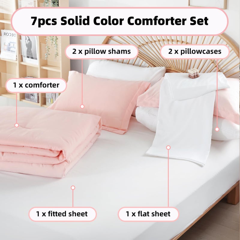 weigelia Queen Comforter Set Blush Pink Comforter Set 7 Pieces Comforters Queen Size Bedding Set with Flat Sheets, Fitted Sheet, Pillow Shams, Pillowcases for All Season - Image 3