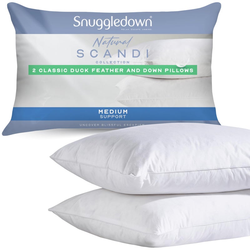 Snuggledown Duck Feather  Down Pillows 2 Pack  8515 Ethically Sourced Fill for Back  Side Sleepers  Medium Support Soft Cotton Cover NonAllergenic  UKMade 48  74cm
