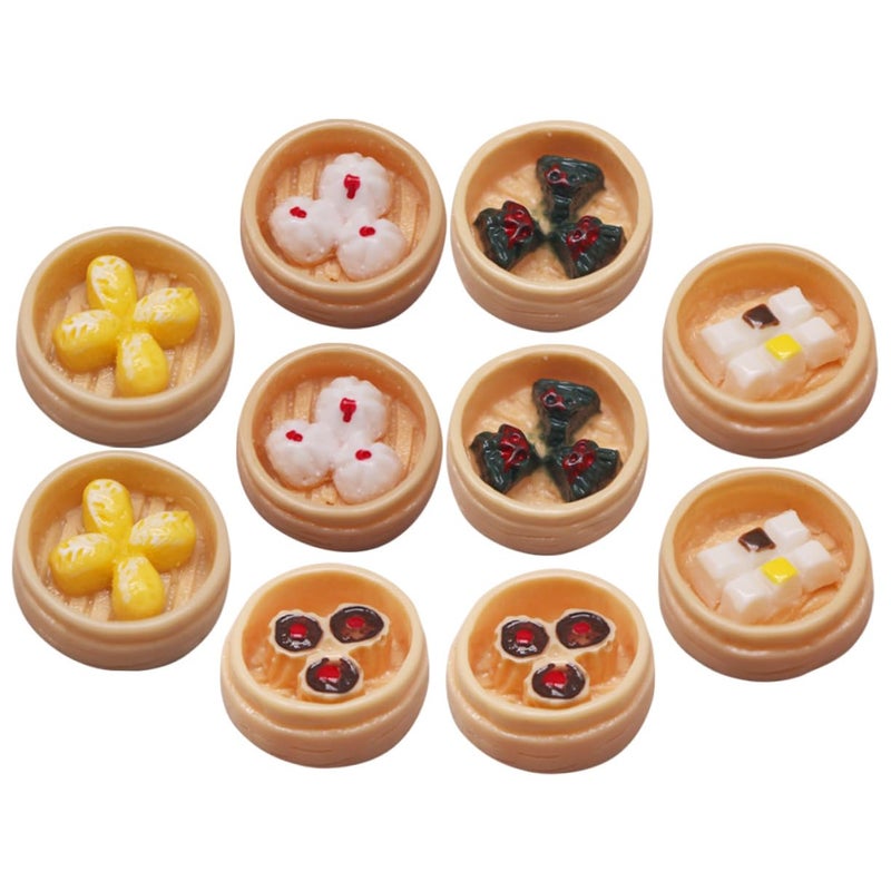 Lifelike Mini Steamed Dim Sum Models 10Pcs Tiny Dollhouse Display Adornments - Image 2
