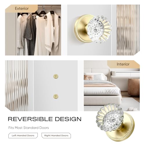 Leydebong 1 Pack Gold Door Knobs Single-Side Dummy Door Knobs, Glass Dummy Door Knobs Dummy Interior, False Door Knobs for Hallway/Closet/Pantry/Laundry/French Doors - Image 2