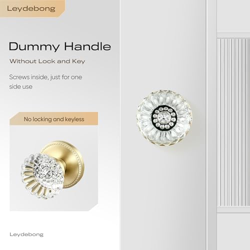 Leydebong 1 Pack Gold Door Knobs Single-Side Dummy Door Knobs, Glass Dummy Door Knobs Dummy Interior, False Door Knobs for Hallway/Closet/Pantry/Laundry/French Doors - Image 3