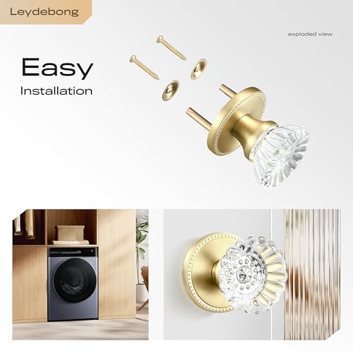 Leydebong 1 Pack Gold Door Knobs Single-Side Dummy Door Knobs, Glass Dummy Door Knobs Dummy Interior, False Door Knobs for Hallway/Closet/Pantry/Laundry/French Doors - Image 5