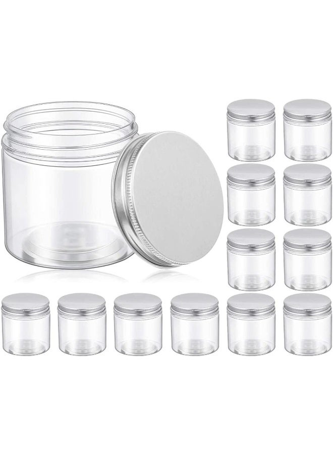 FUFU فوفو 12 قطعة 5 أونصة برطمانات بلاستيكية مع أغطية، برطمانات تخزين شفافة، برطمانات تجميل قابلة لإعادة التعبئة، برطمانات تخزين للمطبخ مع أغطية للتجميل، الطعام، والتوابل (غطاء فضي، 6.5 × 6.5 × 6.5 سم) - Image 1