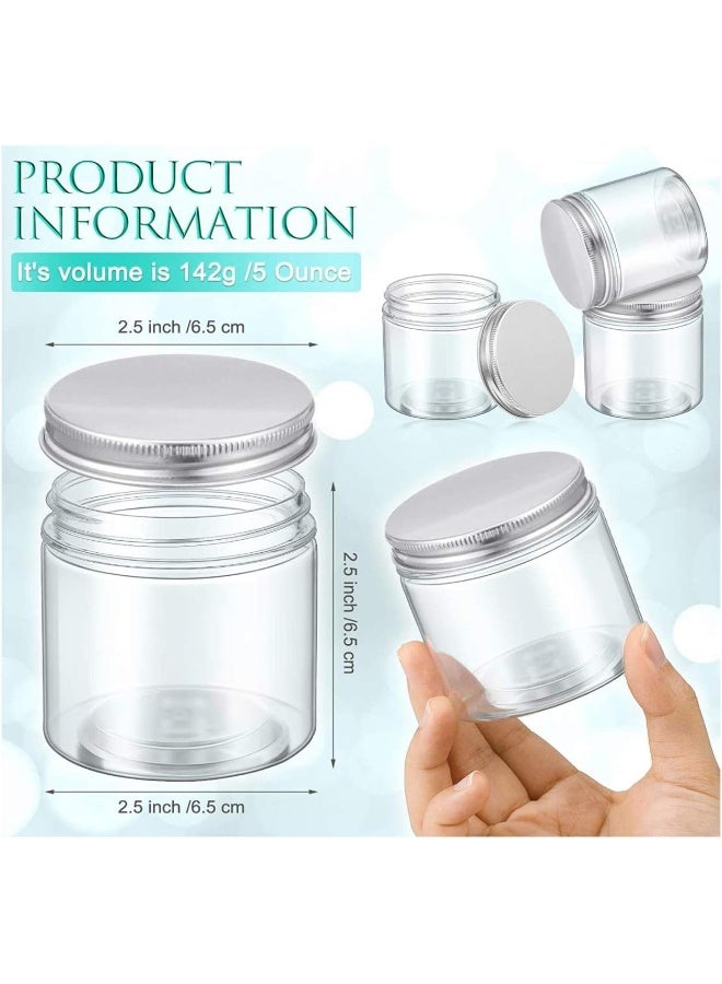 FUFU فوفو 12 قطعة 5 أونصة برطمانات بلاستيكية مع أغطية، برطمانات تخزين شفافة، برطمانات تجميل قابلة لإعادة التعبئة، برطمانات تخزين للمطبخ مع أغطية للتجميل، الطعام، والتوابل (غطاء فضي، 6.5 × 6.5 × 6.5 سم) - Image 2