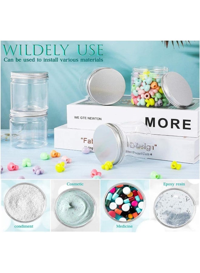 FUFU فوفو 12 قطعة 5 أونصة برطمانات بلاستيكية مع أغطية، برطمانات تخزين شفافة، برطمانات تجميل قابلة لإعادة التعبئة، برطمانات تخزين للمطبخ مع أغطية للتجميل، الطعام، والتوابل (غطاء فضي، 6.5 × 6.5 × 6.5 سم) - Image 5