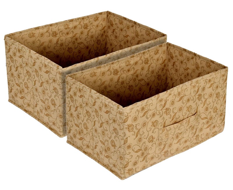 Kuber Industries Metalic Floral Print Non Woven Fabric 2Drawer Storage and Cloth Organizer Unit for Closet BeigeKUBMART1172 - Image 1