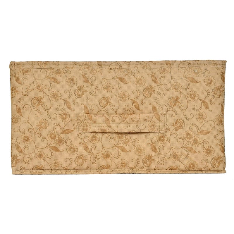 Kuber Industries Metalic Floral Print Non Woven Fabric 2Drawer Storage and Cloth Organizer Unit for Closet BeigeKUBMART1172 - Image 3
