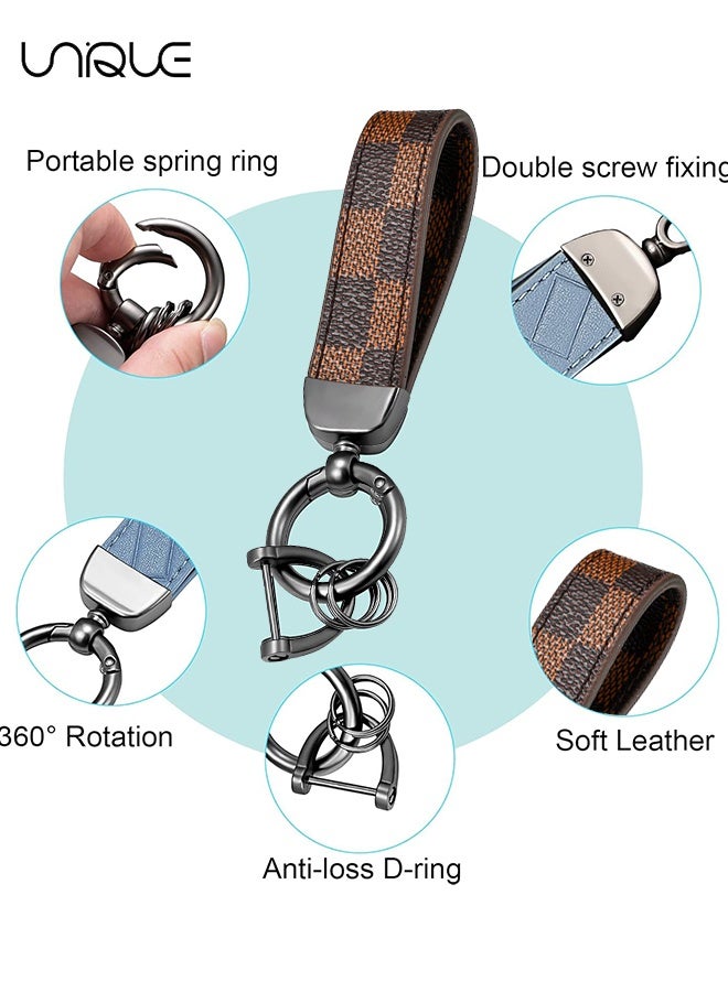 يونيك سيارة PU جلد معدني سلسلة المفاتيح - منقوشة جلد سبائك الزنك الدائري 360 درجة الدورية - سيارة المعصم العالمي السوار - مفتاح حقيبة مدرسية سيارة الديكور قلادة - أسود-بني / إرسال مفك البراغي - Image 4