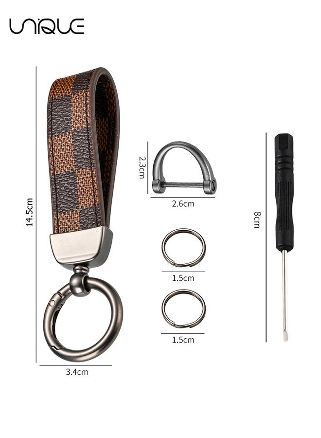 يونيك سيارة PU جلد معدني سلسلة المفاتيح - منقوشة جلد سبائك الزنك الدائري 360 درجة الدورية - سيارة المعصم العالمي السوار - مفتاح حقيبة مدرسية سيارة الديكور قلادة - أسود-بني / إرسال مفك البراغي - Image 2