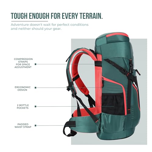 Gear Inspired 55L Extra Large Water Resistant Rucksack/Travel bag/For Men & Women(Green - Black) - Image 5