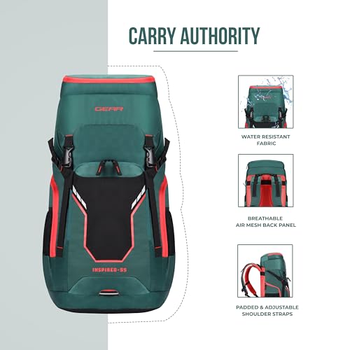 Gear Inspired 55L Extra Large Water Resistant Rucksack/Travel bag/For Men & Women(Green - Black) - Image 4