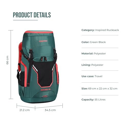 Gear Inspired 55L Extra Large Water Resistant Rucksack/Travel bag/For Men & Women(Green - Black) - Image 3