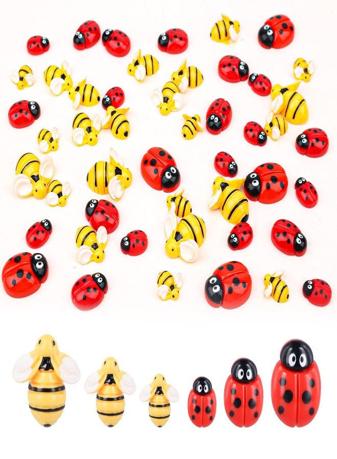 PEUTIER 50pcs Tiny Resin Bees & Ladybugs, Yellow Smooth Plastic Flat Back Bumble Bee Red Black Resin Ladybug Ornaments for Decoration 3 Sizes Big Medium Small for Afternoon Tea Hairpins Food Cakes - Image 1