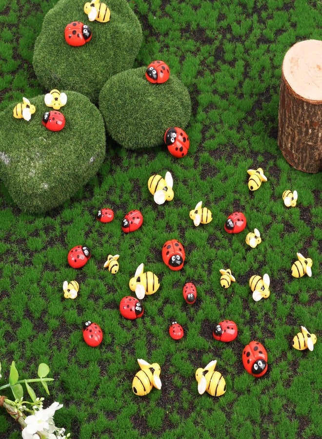 PEUTIER 50pcs Tiny Resin Bees & Ladybugs, Yellow Smooth Plastic Flat Back Bumble Bee Red Black Resin Ladybug Ornaments for Decoration 3 Sizes Big Medium Small for Afternoon Tea Hairpins Food Cakes - Image 3
