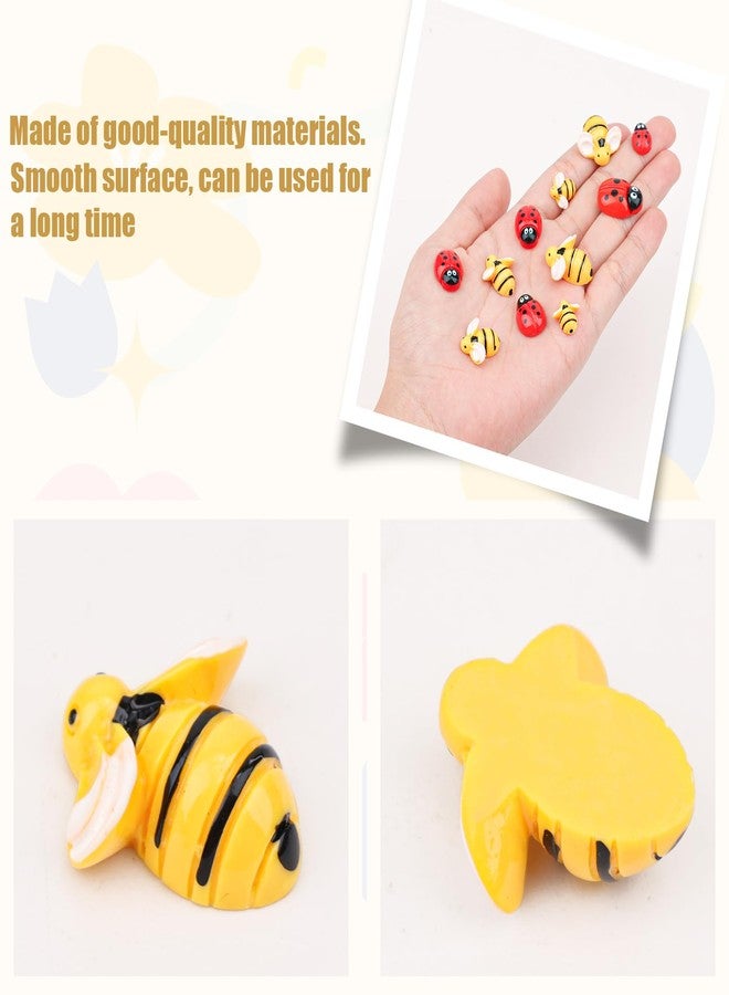 PEUTIER 50pcs Tiny Resin Bees & Ladybugs, Yellow Smooth Plastic Flat Back Bumble Bee Red Black Resin Ladybug Ornaments for Decoration 3 Sizes Big Medium Small for Afternoon Tea Hairpins Food Cakes - Image 4
