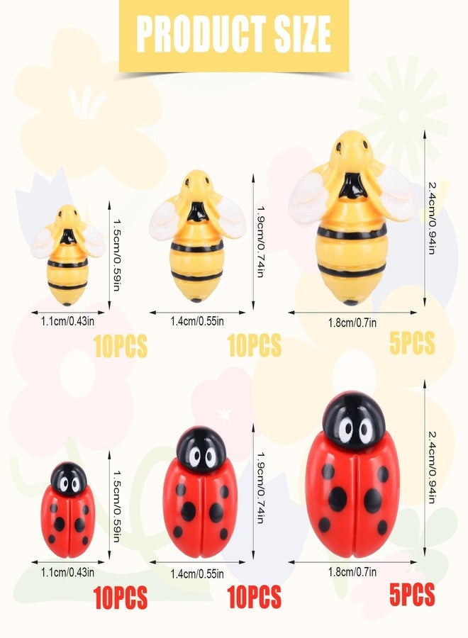 PEUTIER 50pcs Tiny Resin Bees & Ladybugs, Yellow Smooth Plastic Flat Back Bumble Bee Red Black Resin Ladybug Ornaments for Decoration 3 Sizes Big Medium Small for Afternoon Tea Hairpins Food Cakes - Image 2