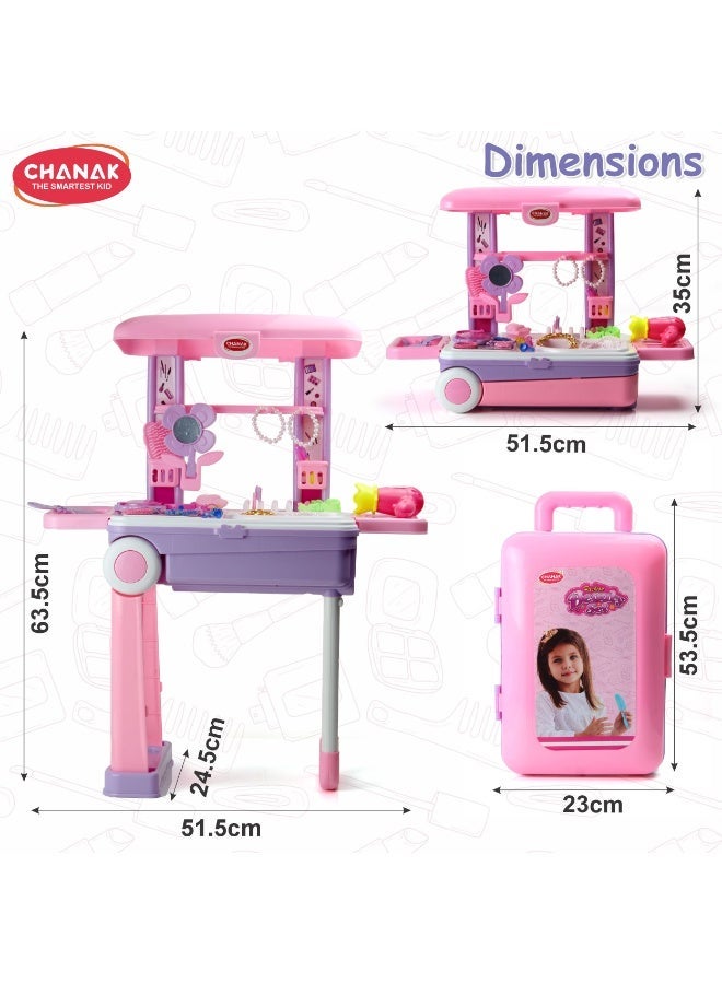 Chanak Beauty Set Suitcase On Wheel, The Ultimate Beauty Set On Wheels for Girls, Makeup Kit is Easy to Clean & Use, Portable Beauty Set with 25 Pieces for 3 Years  (Beauty Set Trolley) - Image 4