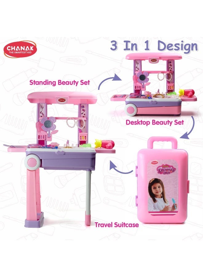 Chanak Beauty Set Suitcase On Wheel, The Ultimate Beauty Set On Wheels for Girls, Makeup Kit is Easy to Clean & Use, Portable Beauty Set with 25 Pieces for 3 Years  (Beauty Set Trolley) - Image 3