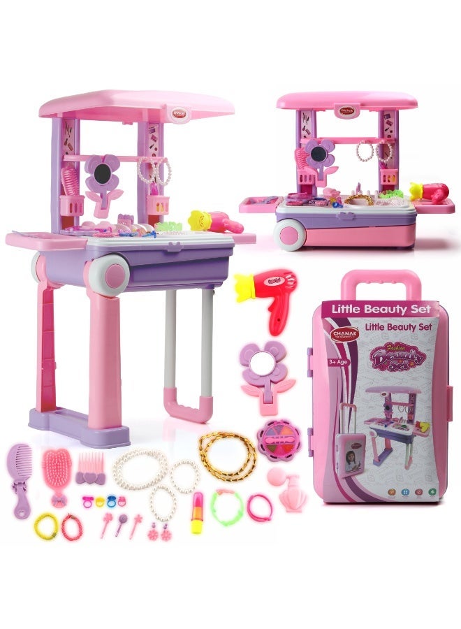 Chanak Beauty Set Suitcase On Wheel, The Ultimate Beauty Set On Wheels for Girls, Makeup Kit is Easy to Clean & Use, Portable Beauty Set with 25 Pieces for 3 Years  (Beauty Set Trolley) - Image 2