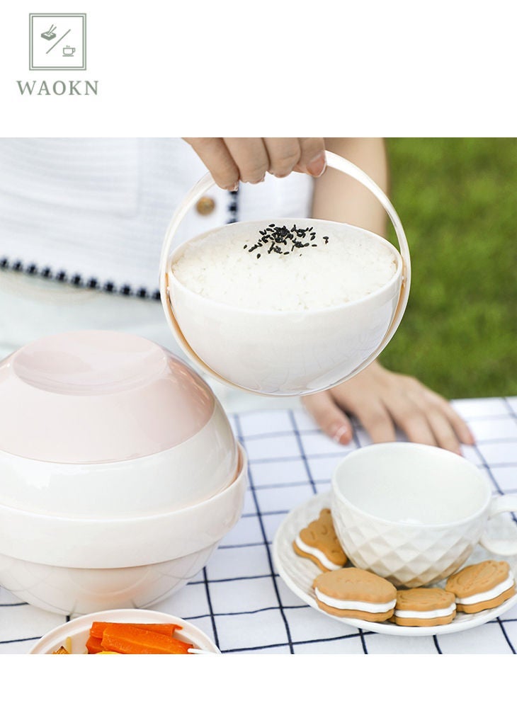 WAOKN - All-in-One Spherical Bento Lunch Box Container Modern Bento Style Design Includes 2 Stackable Containers Built-in Plastic Utensil Set - Image 1