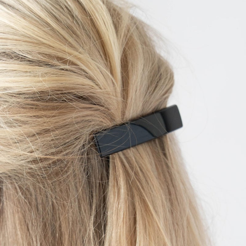 France Luxe Black Hair Barrette for Thin Hair, Classic Rectangle French Barrette for Women, Lightweight and Comfortable, Strong Hold | France Luxe - Image 2