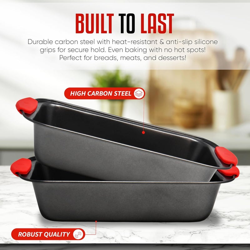 PERLLI Nonstick Loaf Pan with Silicone Grip Handles 11.75" x 6" High-Carbon Steel Bakeware for Baking Bread Cake Broiling Roasting Meat, Oven Safe (446°F) - Image 4