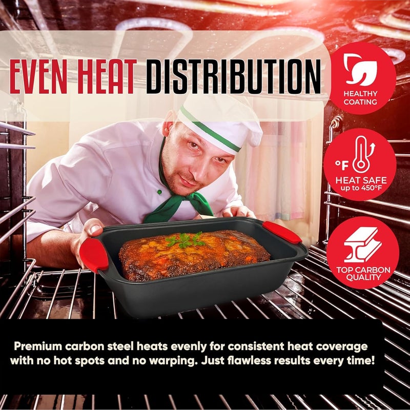 PERLLI Nonstick Loaf Pan with Silicone Grip Handles 11.75" x 6" High-Carbon Steel Bakeware for Baking Bread Cake Broiling Roasting Meat, Oven Safe (446°F) - Image 5