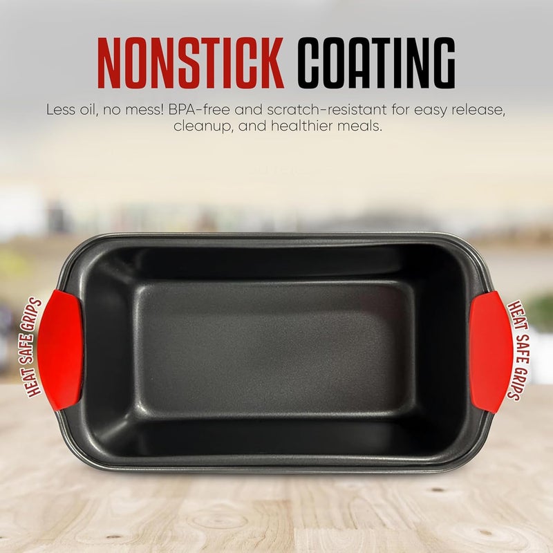 PERLLI Nonstick Loaf Pan with Silicone Grip Handles 11.75" x 6" High-Carbon Steel Bakeware for Baking Bread Cake Broiling Roasting Meat, Oven Safe (446°F) - Image 3