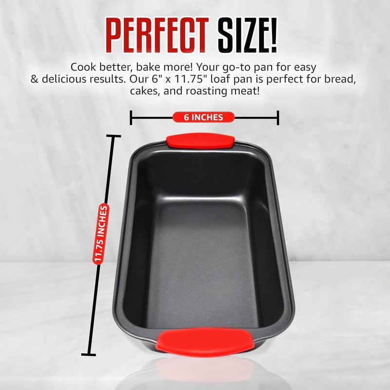 PERLLI Nonstick Loaf Pan with Silicone Grip Handles 11.75" x 6" High-Carbon Steel Bakeware for Baking Bread Cake Broiling Roasting Meat, Oven Safe (446°F) - Image 2