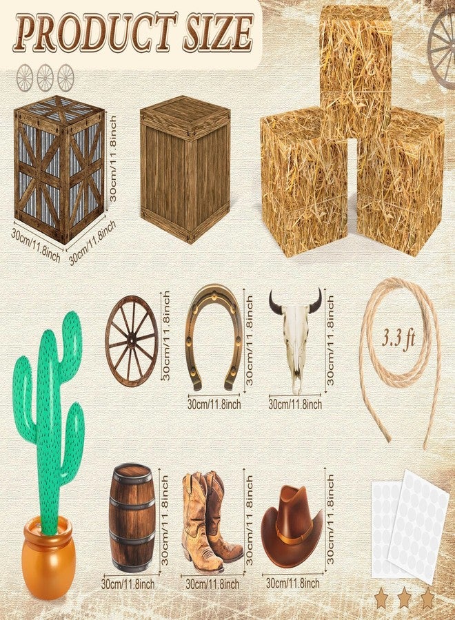 Saypacck 13 Pcs Western Cowboy Party Decorations with Hay Bales Straw Boxes Cactus Inflatable Cowboy Centerpieces Decor for Birthday Wedding Western Fall Harvest Farm Theme Party Photo Booth Props - Image 2