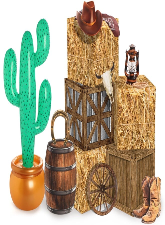 Saypacck 13 Pcs Western Cowboy Party Decorations with Hay Bales Straw Boxes Cactus Inflatable Cowboy Centerpieces Decor for Birthday Wedding Western Fall Harvest Farm Theme Party Photo Booth Props - Image 1