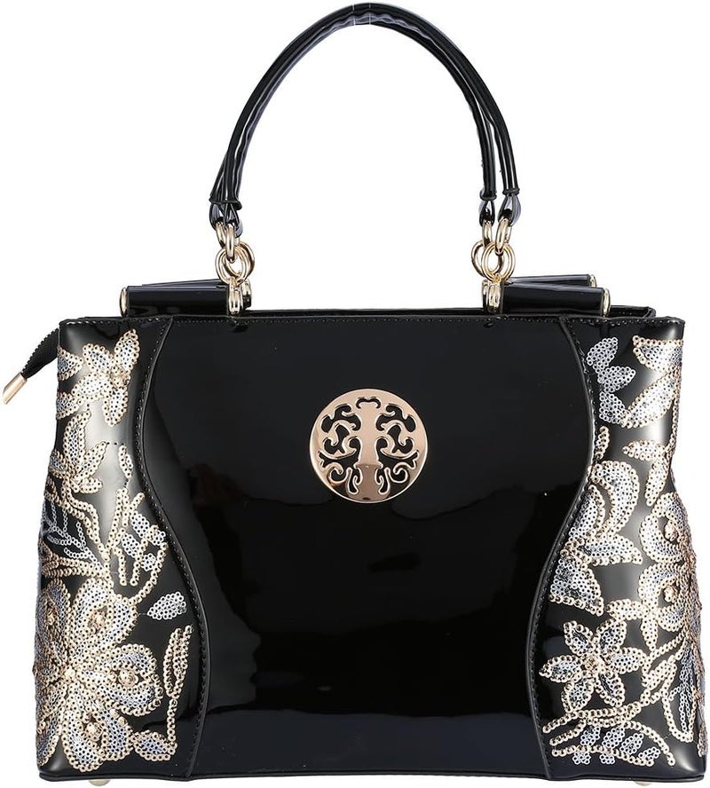 klarako Women Handbag, Fashional Beauty Female PU Large Capacity Sequins Bag Handbag Black - Image 1