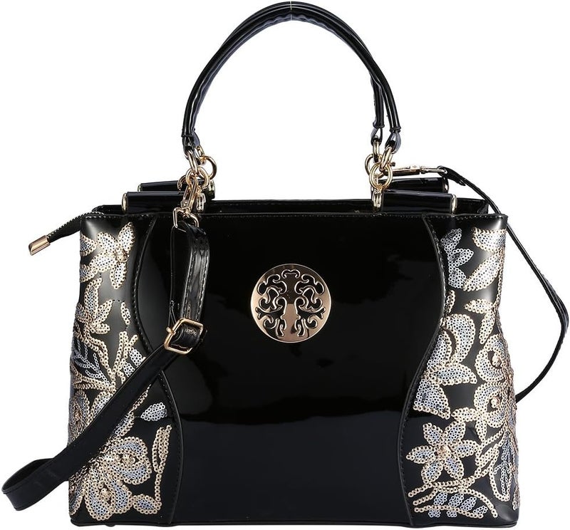 klarako Women Handbag, Fashional Beauty Female PU Large Capacity Sequins Bag Handbag Black - Image 3