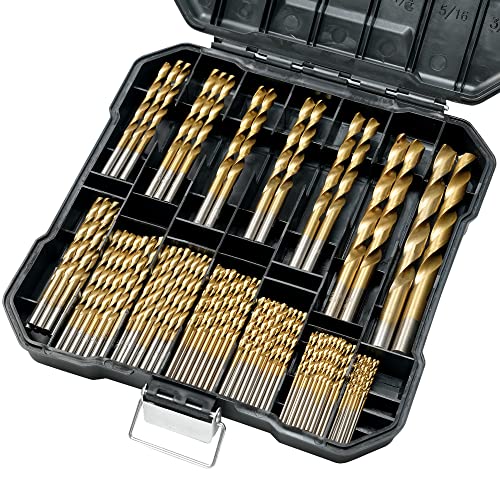 GMTOOLS 99 Pcs Drill Bit Set, 135° Tip Titanium Coated High Speed Steel, Twist Drill Bit Kit for Iron, Aluminum Alloy, Copper, Wood, Plastic, with Hard Storage 1/16"-3/8" - Image 1