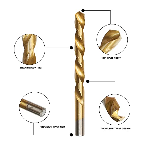 GMTOOLS 99 Pcs Drill Bit Set, 135° Tip Titanium Coated High Speed Steel, Twist Drill Bit Kit for Iron, Aluminum Alloy, Copper, Wood, Plastic, with Hard Storage 1/16"-3/8" - Image 3