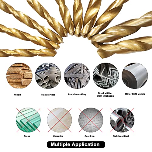GMTOOLS 99 Pcs Drill Bit Set, 135° Tip Titanium Coated High Speed Steel, Twist Drill Bit Kit for Iron, Aluminum Alloy, Copper, Wood, Plastic, with Hard Storage 1/16"-3/8" - Image 4