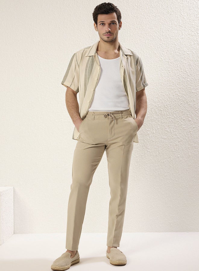 trendyol Slim Fit Waist Tie Detail Elastic Fabric Woven Trousers TMNAW25PL00027 - Image 2