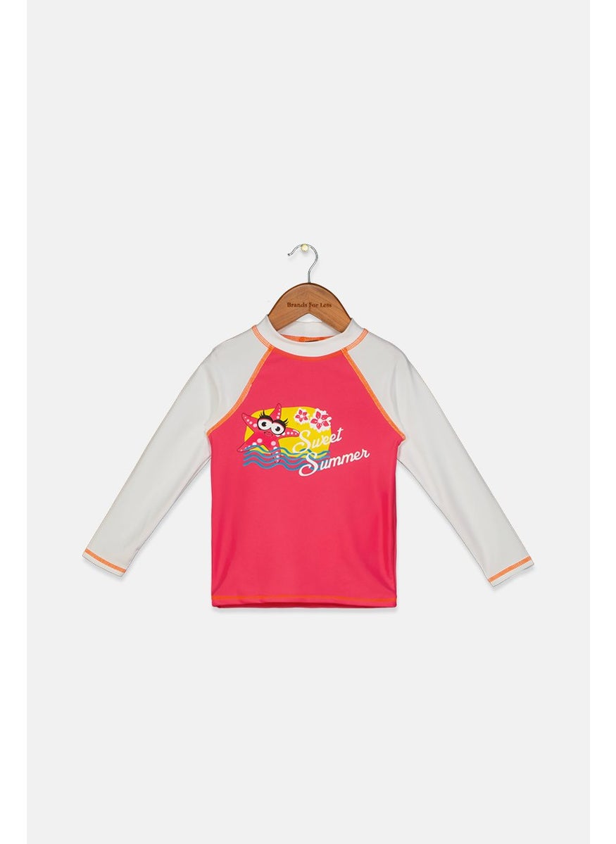 arena Toddler Girls Graphic Rash Guard, Pink and White  - Image 1